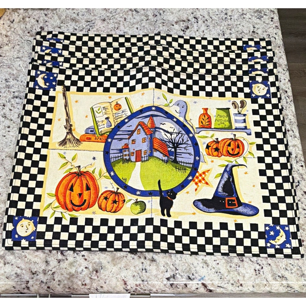 Vintage 1998 Debbie Mumm for Avon Halloween Placemats -Set of 4 Cotton 18.5"x14"